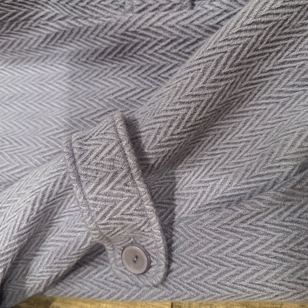 Chic Periwinkle Purple Herringbone Pea Coat Lined Button Down Fitted Flare - Picture 7 of 7